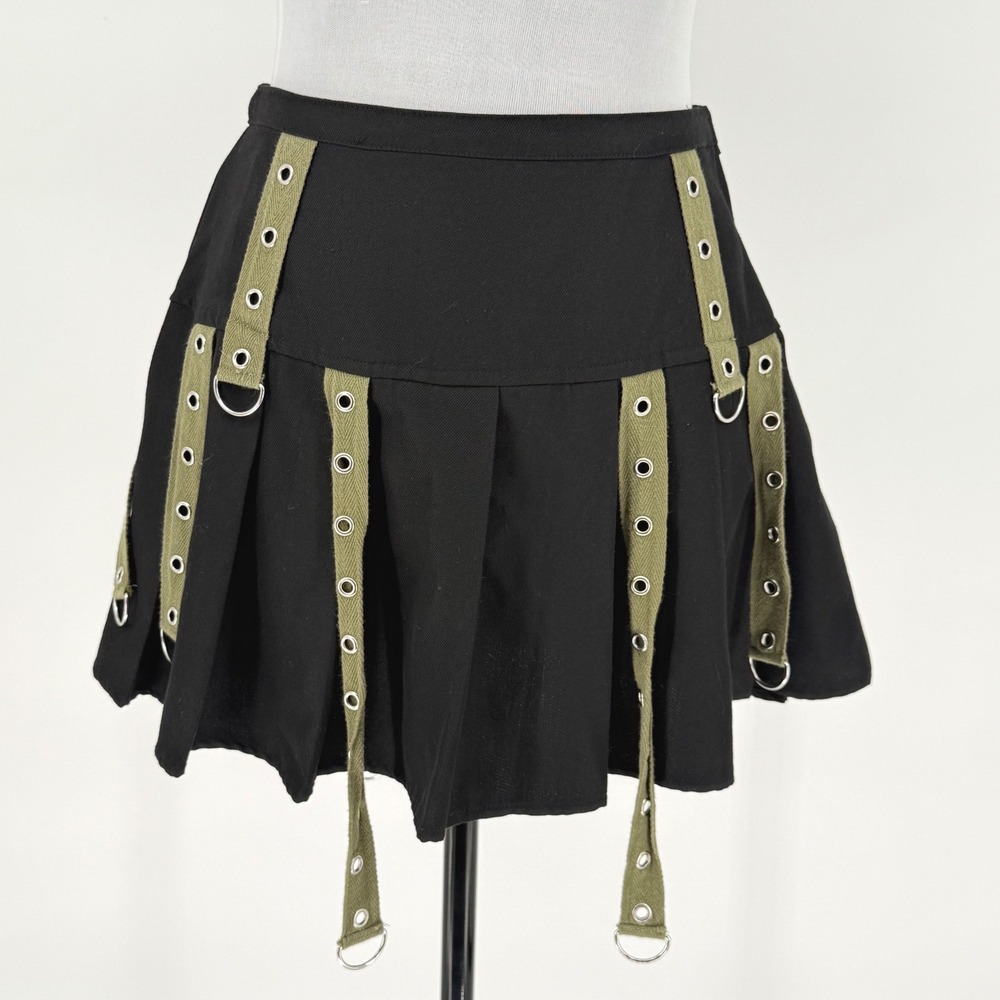 Social Collision Black Pleated‎ Skirt O Ring Goth Punk Mini Size SM